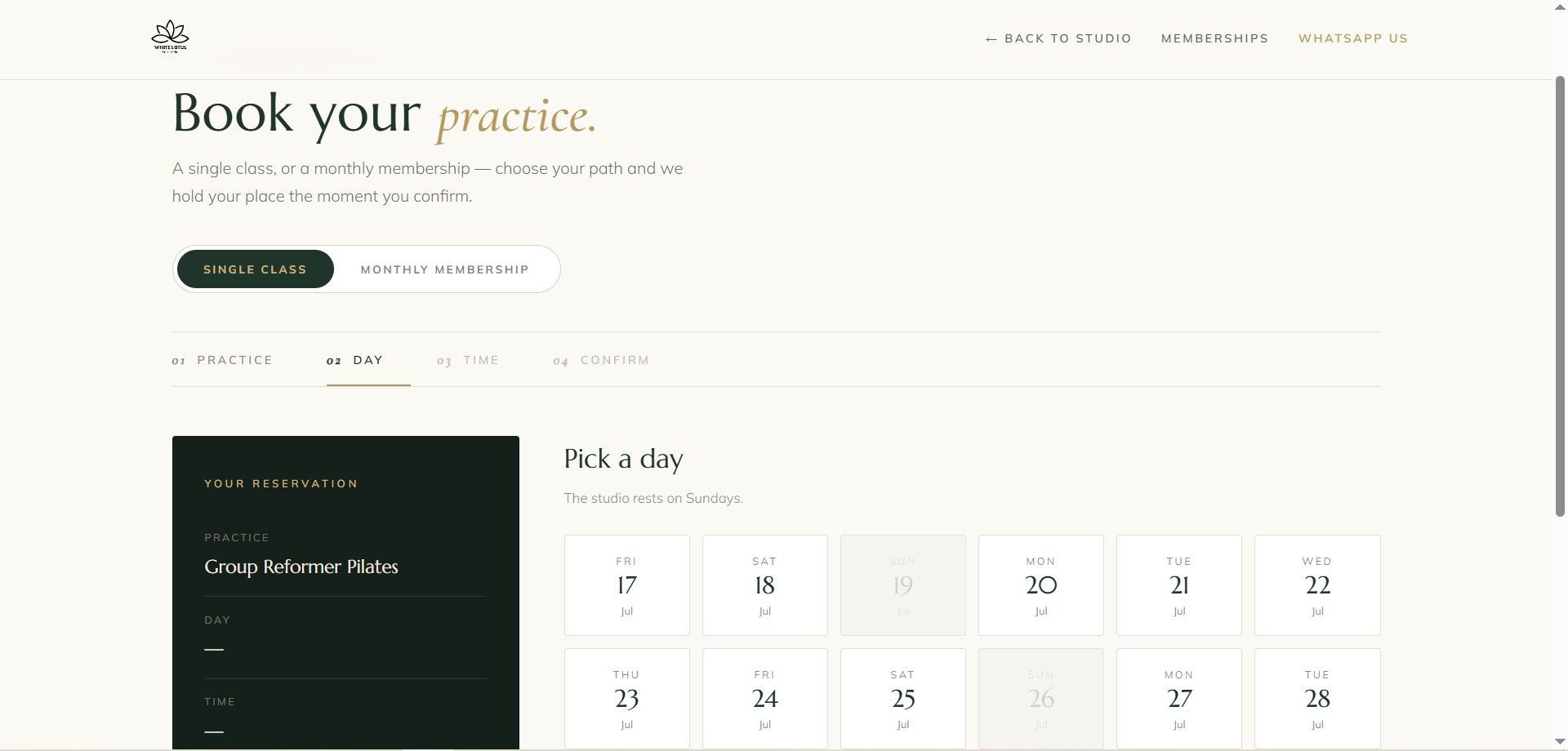 Booking flow — Book your practice