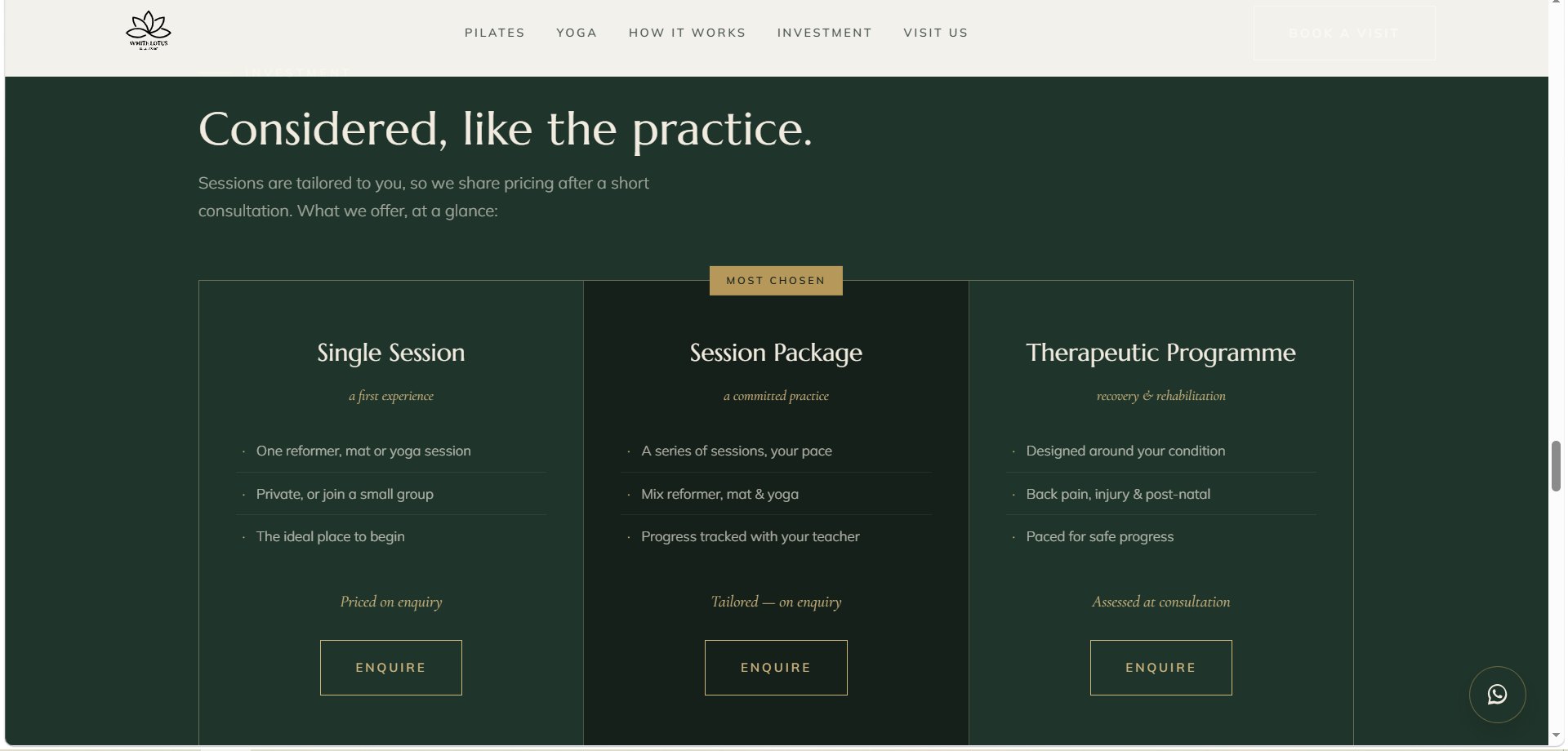 Pricing — Considered, like the practice